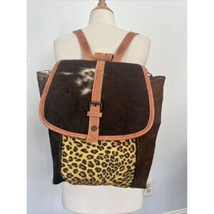 Hopofly Cowhide Backpack Leather Trim Boho Chic Bag Pack Fur Hair